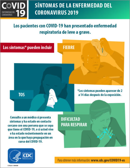 CDC poster symptoms of coronavirus covid-19 in spanish