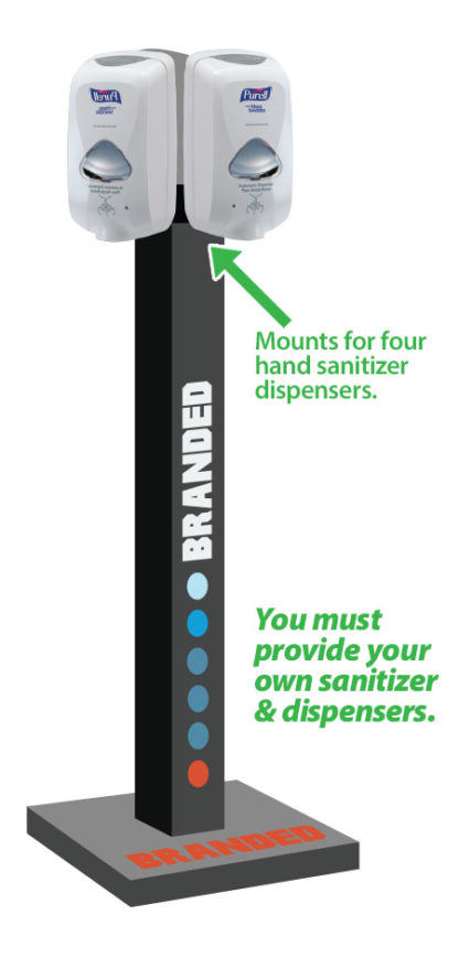 Hand sanitizer station with 4 touch free dispenser mounts in black