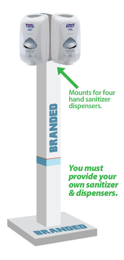 Hand sanitizer station with 4 touch free dispenser mounts in white