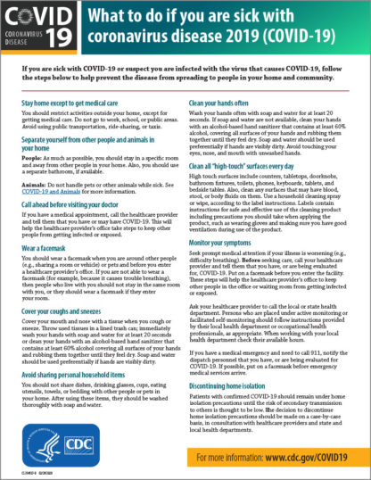 CDC what to do if you're sick with covid-19 poster in english