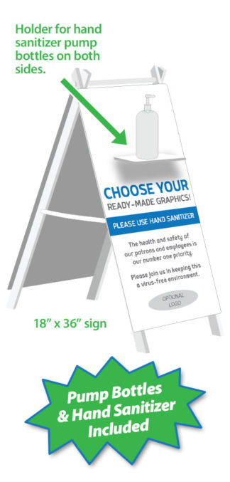 a-frame sign with hand sanitizer pump bottle and generic graphics large
