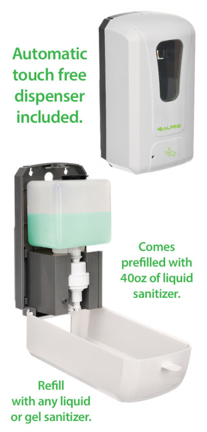 touch-free automatic hand sanitizer dispenser comes prefilled with liquid sanitizer